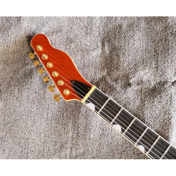 Custom orange TL hollow body f hole ebony fingerboard gold bridge electric guitar musical instrument shop
