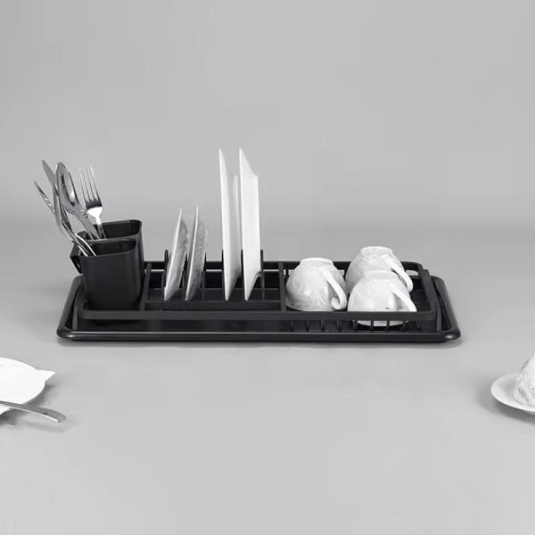 Home Basic Rustproof Aluminum Dish Rack With Draining Board And Utensil Holder