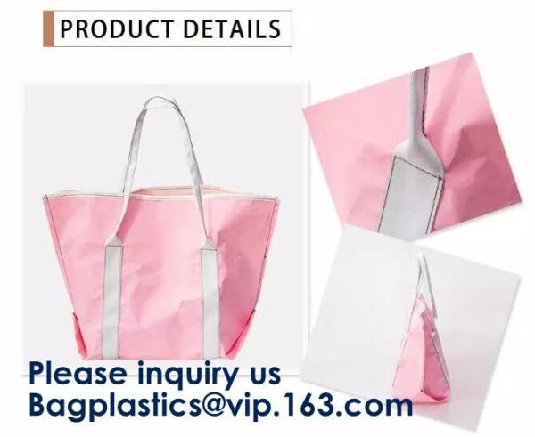Washable TYVEK Kraft Paper Shopping Bag Shoulder Handbag DuPont Paper Tote Bag With Cotton Linen Lining