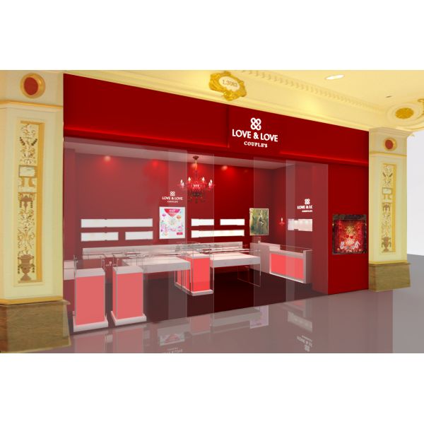 Pink / Red Locking Jewelry Display Case For Jewellery Shop Interior Design