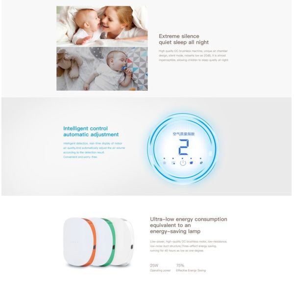 Purificador de aire de pared H13 60m3/H Suministro de aire fresco 25W