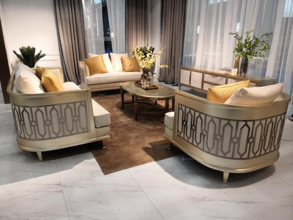 Luxury villa interior furniture custom made high end fabric sofa set 123 light luxury hand made leaf for wood structure