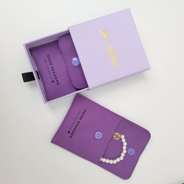 Print Logo Jewellery Package Microfiber Snap Button Pouch Bags with Insert Pad/Card