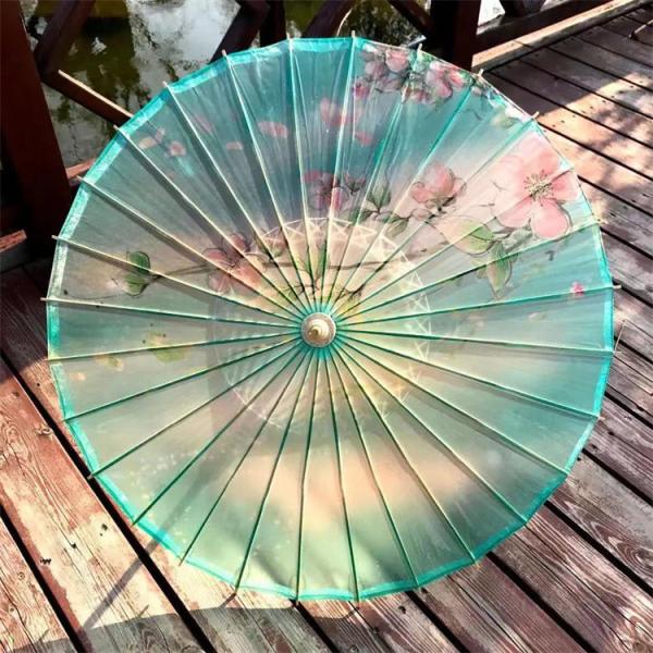 Ancient Chinese Style Oiled Paper Umbrella 42cm Radius 60cm Length Wooden Gourd Top