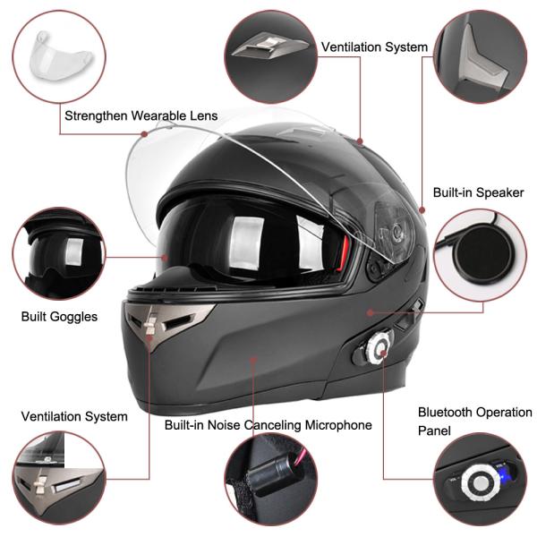 Safe Full Face Bluetooth Motorcycle Smart Electric Car Bike Helmet Earphones Earbuds