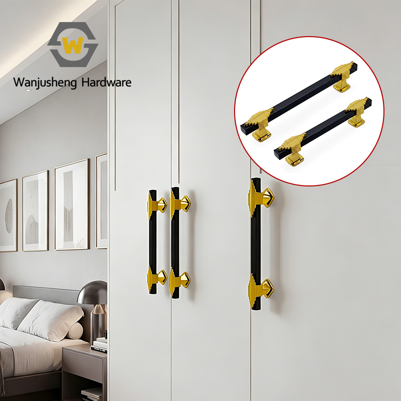 Black Fluted Aluminum Cabinet Pull Handle Gold Decor Plastic Base Drawer Bar Pull for Wardrobe Kitchen Cabinet Door