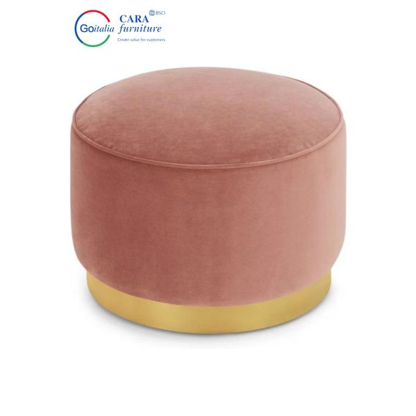 BB2015 Simple Design Modern Home Bedroom Bed Bench Pink Gold Round Fabric Stool Round Ottoman