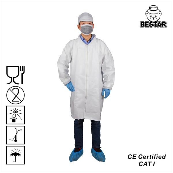 Elastic Cuff Disposable Lab Jackets SPP Nonwoven Disposable White Lab Coats