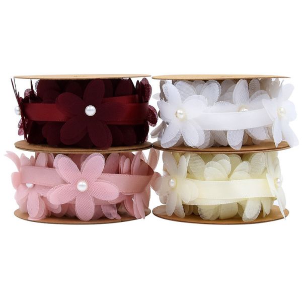 40mm*2m Polyester Floral Ribbon Trim OEM ODM Flower Lace Ribbon