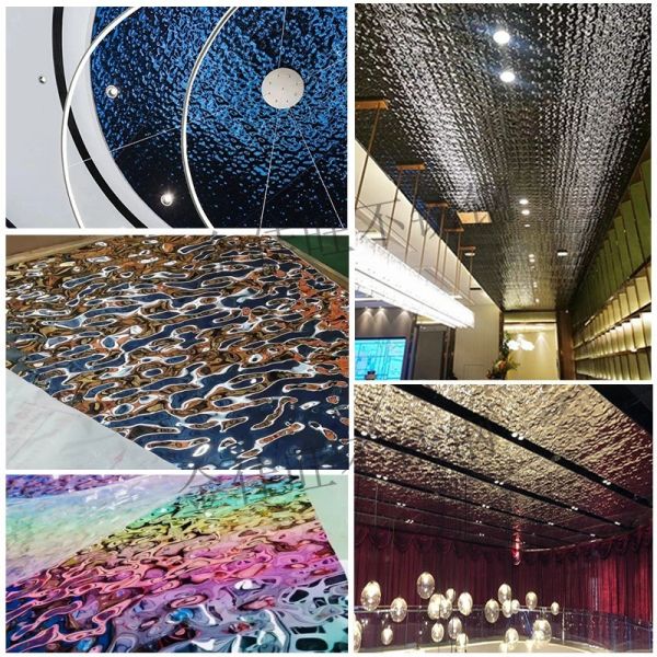 Mirror Sapphire Blue Gold Color Water Wave Stainless Steel Panel 0.3mm Thickness