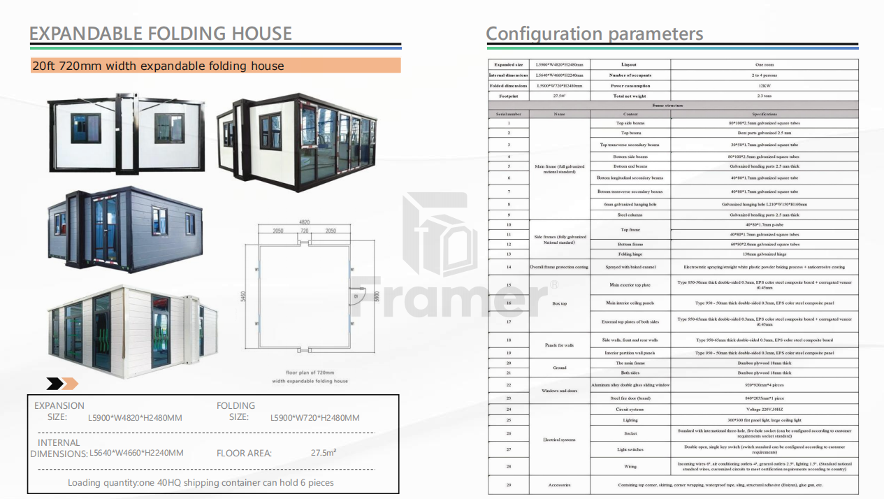 720mm Width Expandable Easy Assembly Folding House