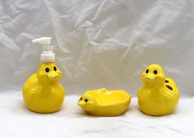 Dolomite Duck Bathroom Set , Ceramic Toothbrush Holder Lotion Dispenser Soap Dish