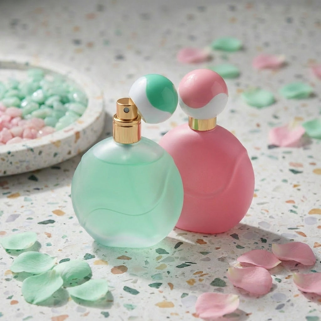 50ml Glass Perfume Bottles Empty Round Spray Crimp Neck Ball Cap