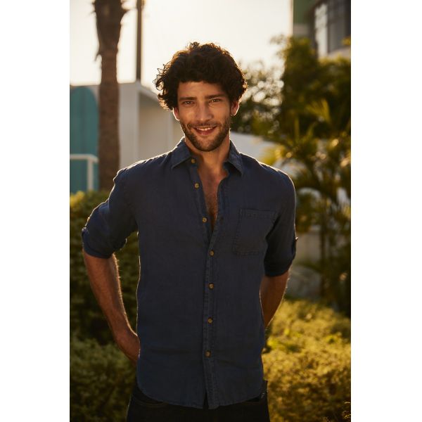 Vintage Large Thin Mens Casual Linen Shirts Long Sleeve Woven