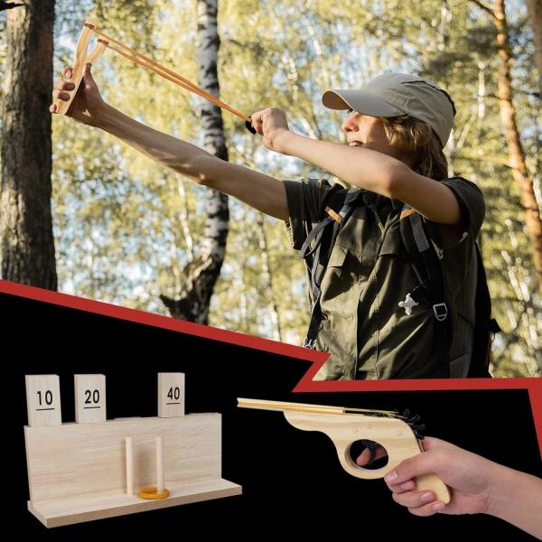 Customized Wooden Multi-Shot Rubber Band Pistol Wooden Slingshots Toy Wooden Number Target Stand