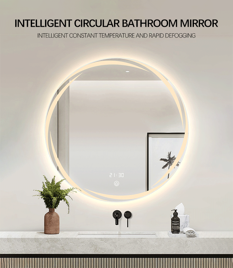 5mm Hotel Mirrors Wall Mounted Round Lighted Vanity Bathroom Mirror