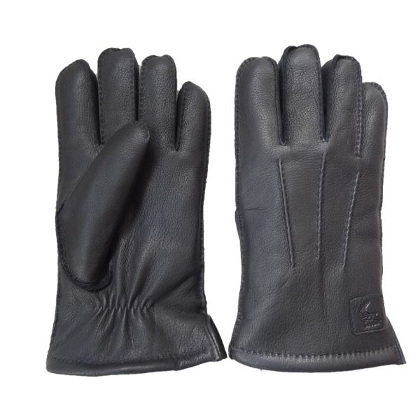 Deerskin Fur Lined Mens Soft Leather Gloves Classic Hand Sewing Stitching