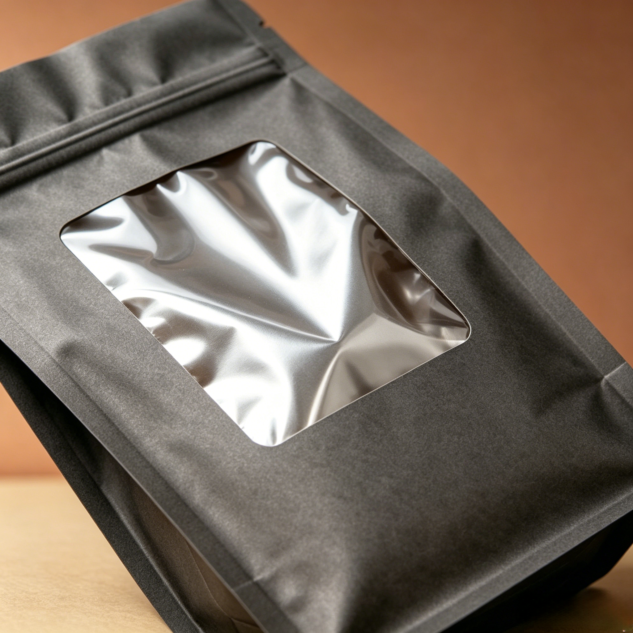 Custom Printed 500g Matte Black Kraft Stand‑Up Coffee Pouch with Window | High‑Barrier Packaging for Whole Bean Coffee