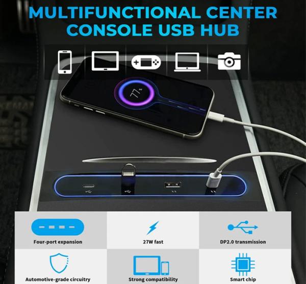 Shunt Hub Tesla Model Accessories 4 Ports Tesla Y Usb Ports 27W Quick Charger