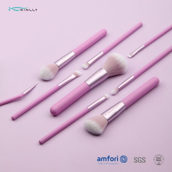 Purple Travel 9pcs Plastic Makeup Brushes With PU Pouch