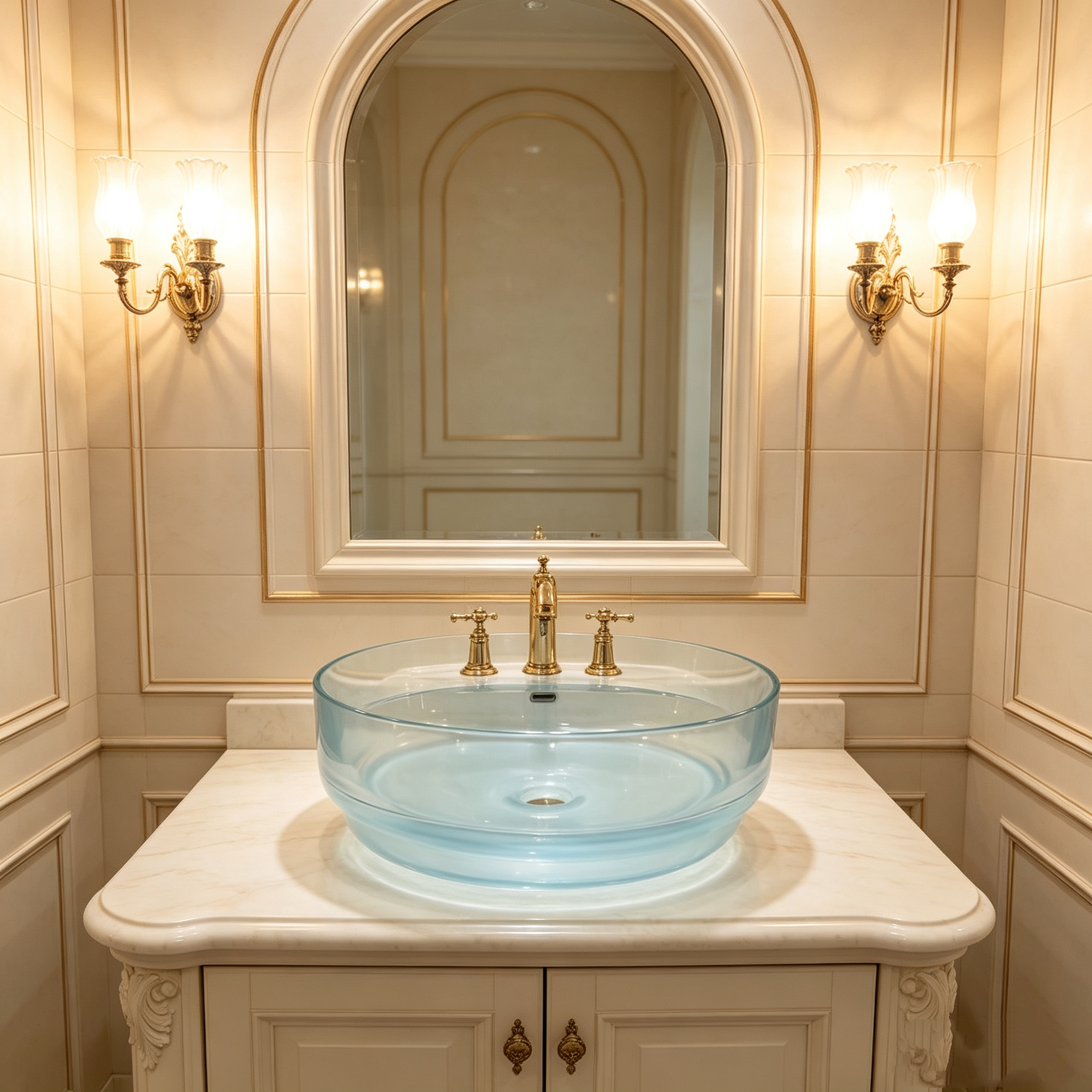 400mm Crystal Clear Resin Solid Surface Basin Countertop Bowl Sink