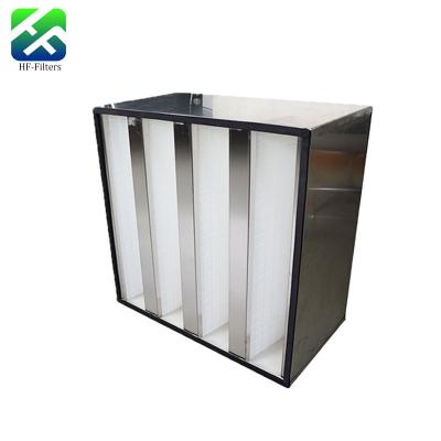 Grande fluxo de ar V Banco Filtro de ar de aço inoxidável Galvanizado Box Frame Tipo Hepa Filtro