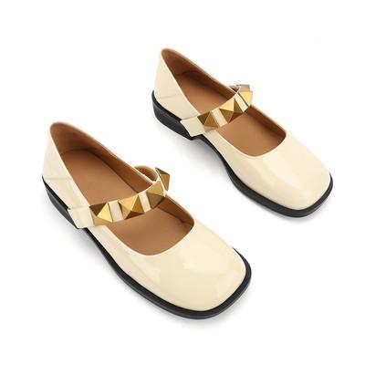 Sapatos de calçado feminino com pé redondo confortável com revestimento de couro