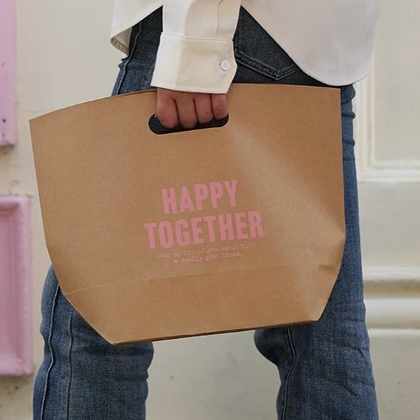 Kraft Paper Shopping Bags with Die Cut Handle for Bakery Takeout