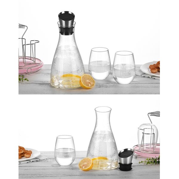 Flow Lid Heat Proof Glass Pitcher , Half A Gallon Night Table Water Carafe