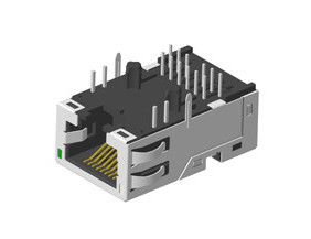 RJ45 Jack 10G with light and shield, TAB-DOWN L=28.57mm