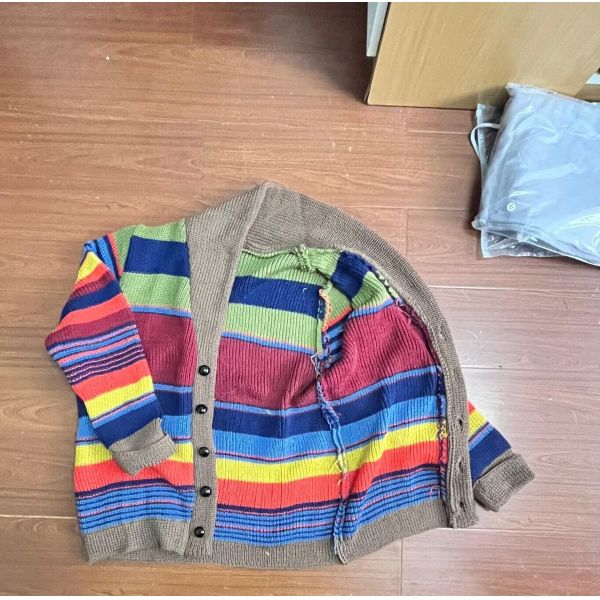 Men's Rainbow Sweater Coat Autumn and Winter Lapel Color Knit Cardigan Top Performance