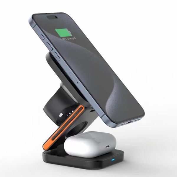 15W Foldable 3 in 1 Magnetic Wireless Charger Station for and Multifunctional