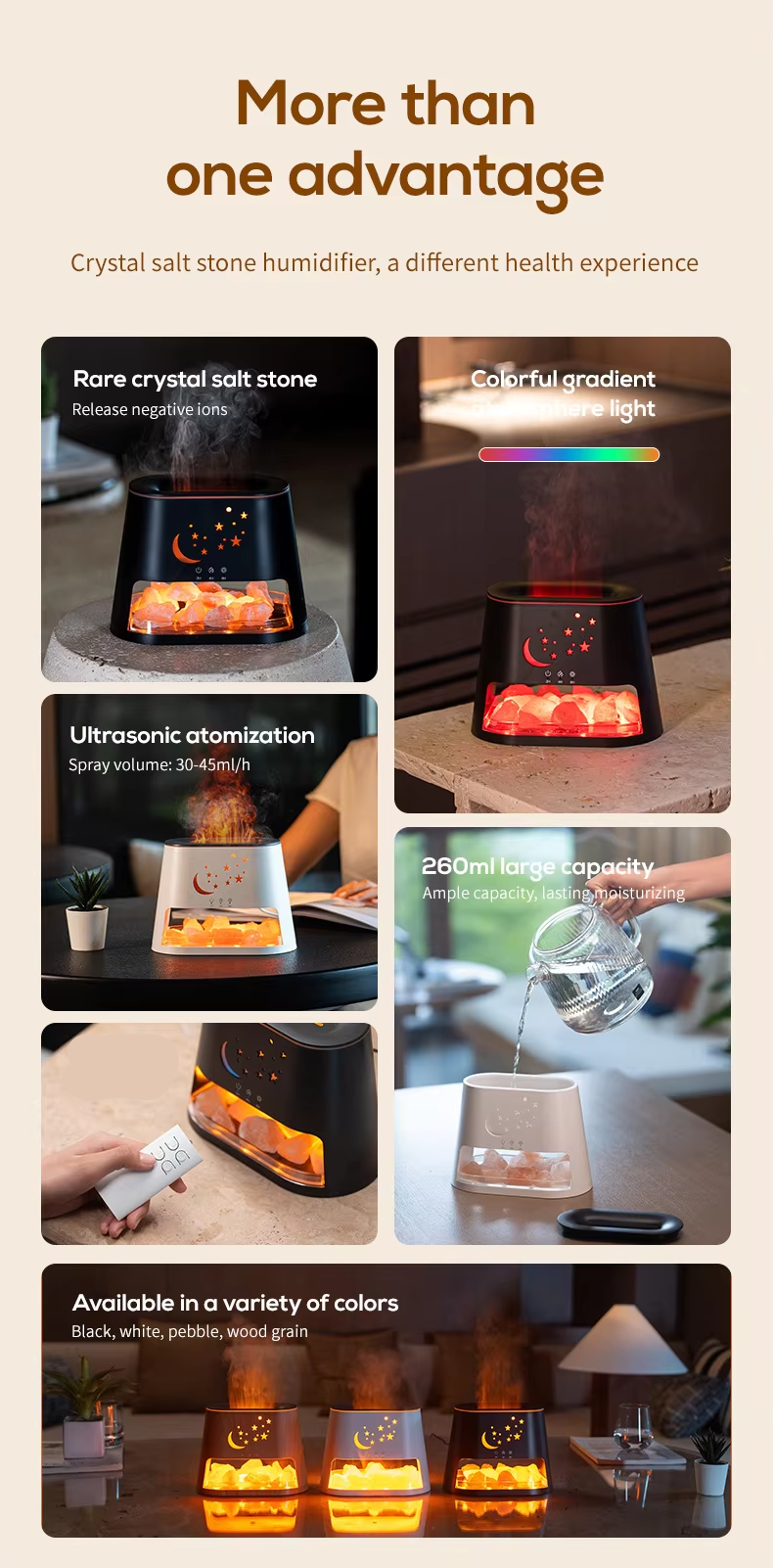 2 in 1 Flame Himalaya Salt Lamp Ultrasonic Essential Oil Diffuser Aromatherapy Diffuser Cool Mist Humidifier for Bedroom Office Yoga