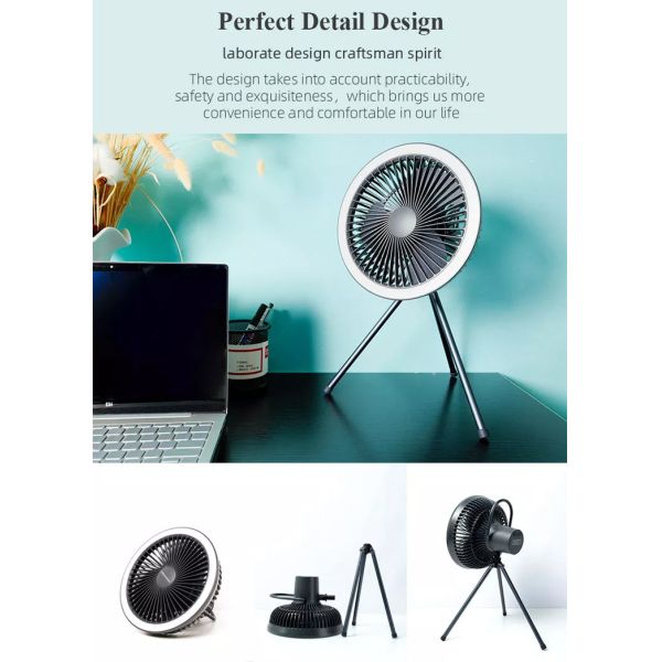 Rechargeable Portable Camping Fan Tripod KC PSE FCC Certificate With LED Light