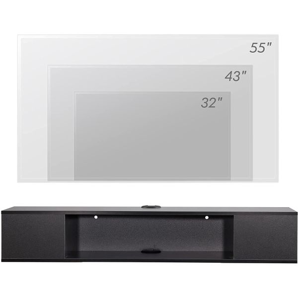 3 Storages Modern TV Stand Cabinet Matte Black Wooden TV Console Stand 8.2kg