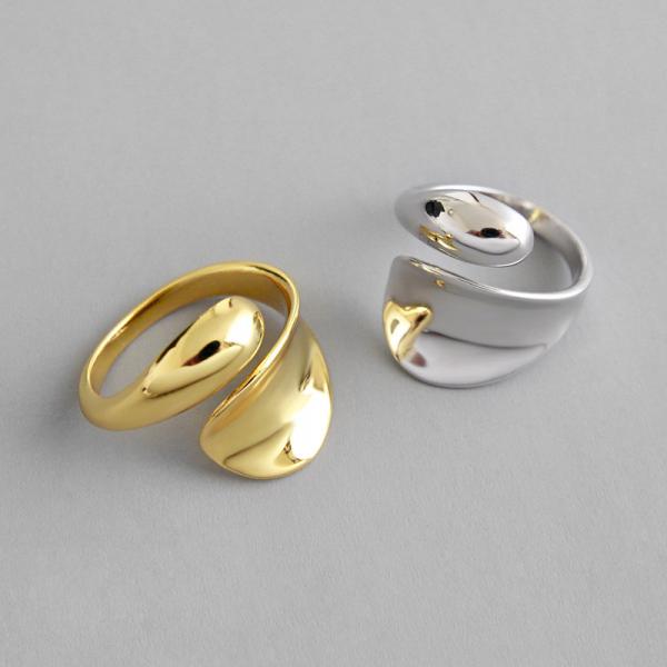 Lanciashow 925 Pure Silver Fine Jewelry Opening Ring Smooth Surface Water Drop