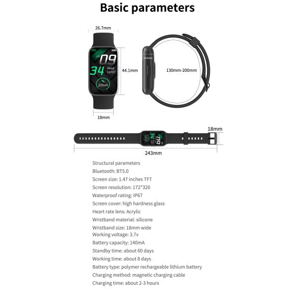 BT4.0 140mA Fitness Tracker Smartwatch Sedentary Call Alert Smartwatch