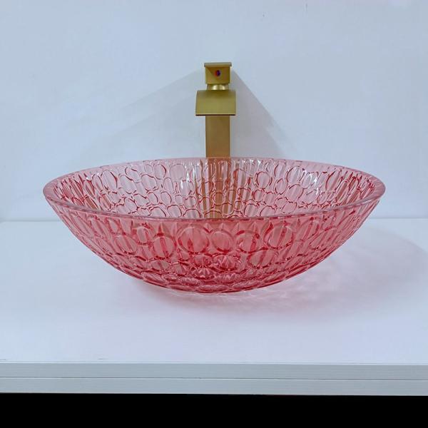 Red Colour Countertop Crystal Wash Basins Bathroom Glass Modern
