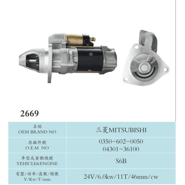 Mitsubishi Sawafuji Starter Motor Mining Truck Aluminium Material S6B 0350-602-0050 04301-36100