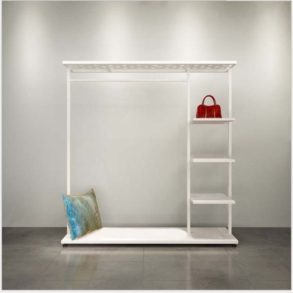 Commercial Sectional Display Furniture Gold Clothing Rack with Shelves and Wheels
