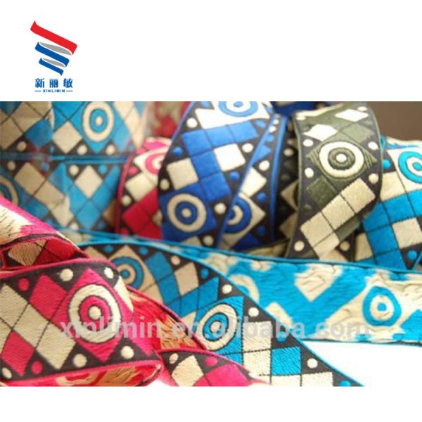 100% Cotton Cloth Custom Design Double Face Jacquard Ethnic Lace Embroidered Ribbon Trim