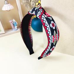 Fabric Curly Pink Ladies Hair Bands 15 Colors Embroidery Knotted Wide Hairbands Braided Floral