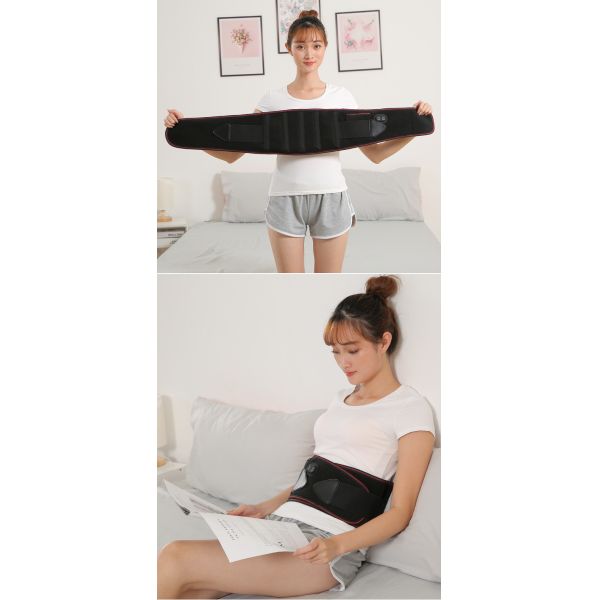 Infrared Physiotherapy Adjustable Hot Compress Lumbar Massage Lower Back Brace Belt for Pain Relief and Support in Blac