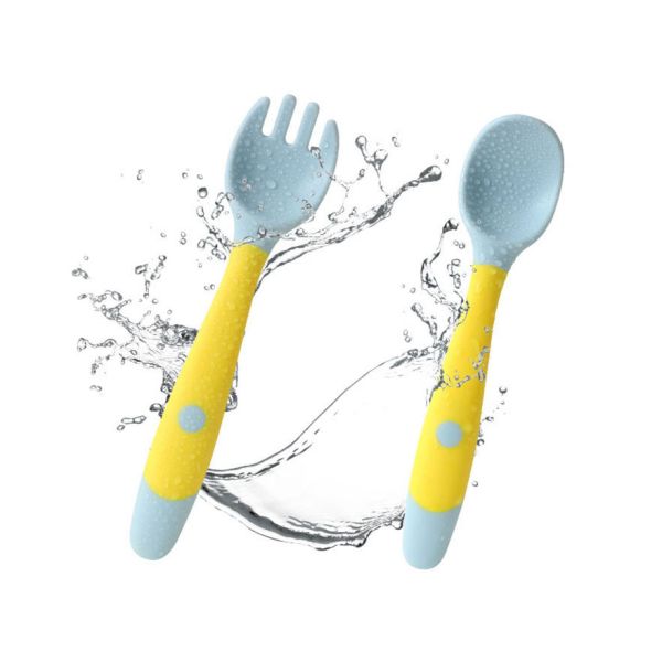 Baby Silicone Feeding Spoon And Fork Plain Bendable BPA Free Eco friendly