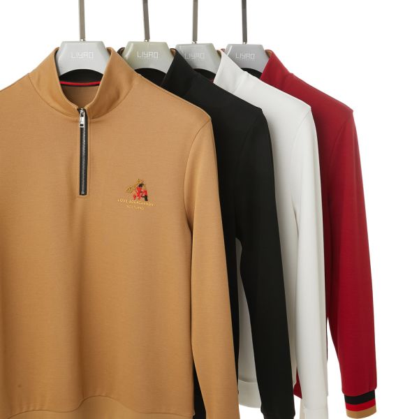 100% Cotton Fabric Stand Collar Polo Shirt With Full Sleeves And Zipper