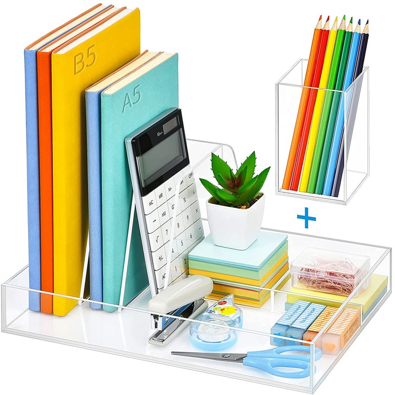 Single-Tier Acrylic Office Organizer Stationery Storage and File Classification Display Box for Tidy up the Desktop