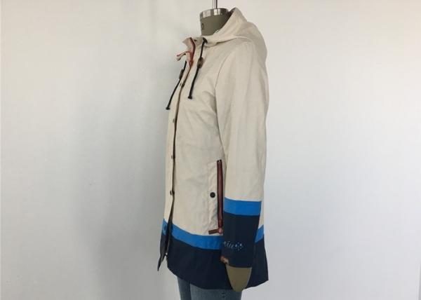Anti Wind Hooded Ladies PU Jacket Beige Trench Coat , Womens Leather Clothing