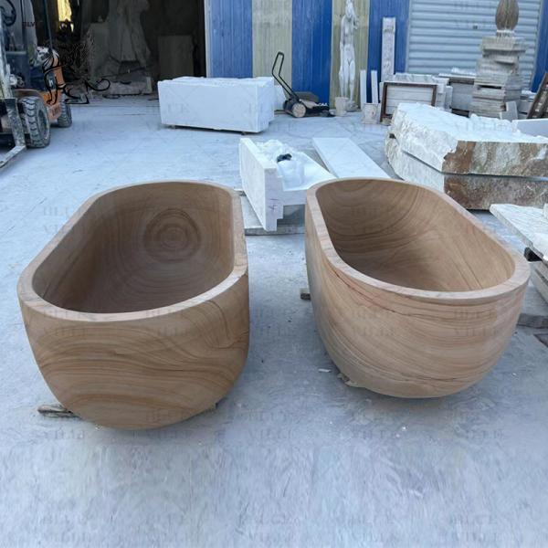 Natural Stone Marble Bath Tub Wood Sandstone Adult Bathroom Bathtub Home Decor Modern Design Hotel Villa