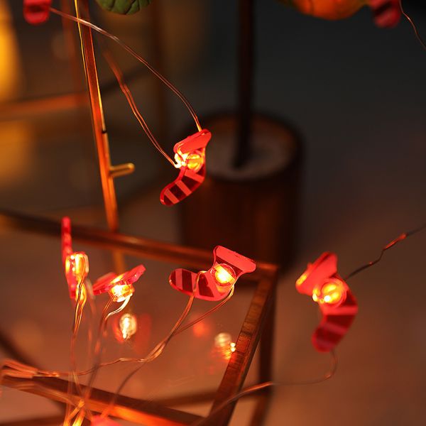 Santa Claus Scepter Snowflakes Elk Socks LED String Lights for Fairy Christmas Decoration