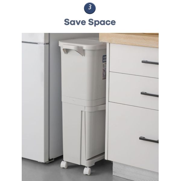 Home STANDING Double Layer Sorting Garbage Can 3 Compartments Trash Can Plastic Waste Bin With Single Lid